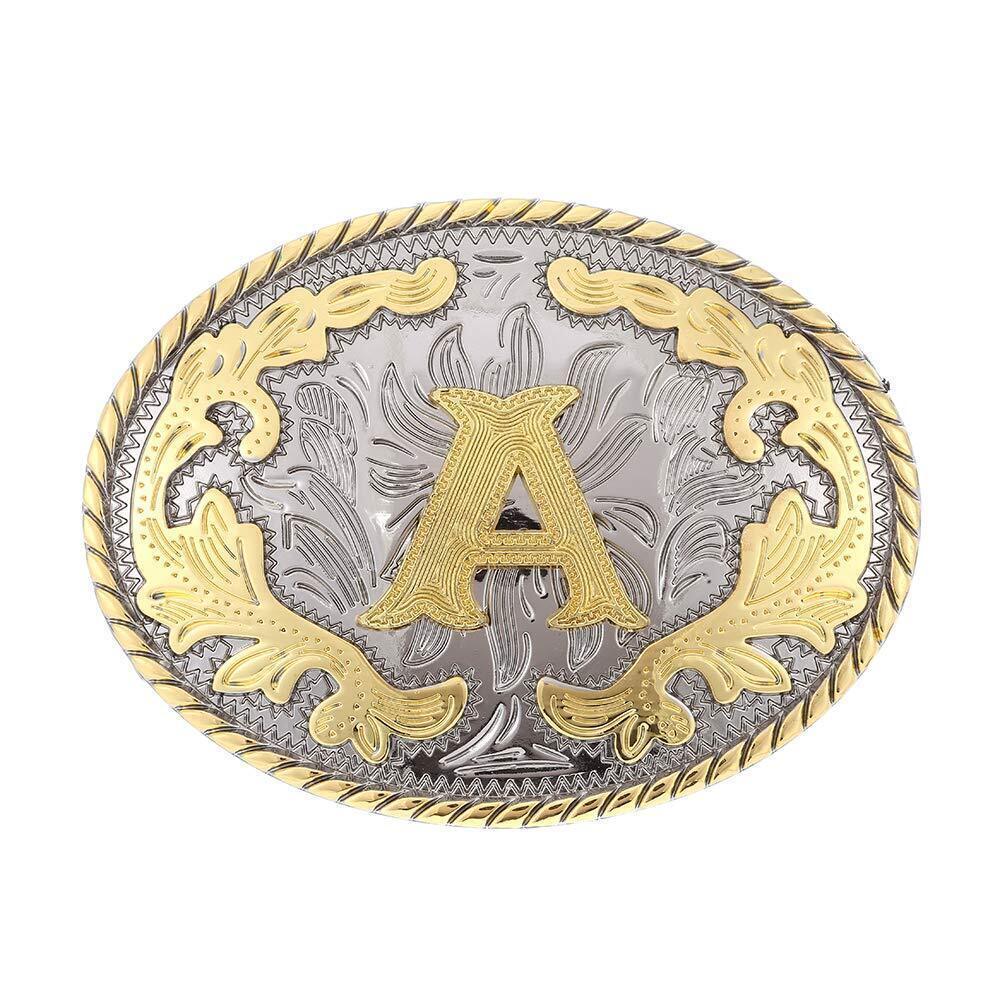 5372 Western Belt Buckle Initial Letters ABCDEFG to Y-Cowboy Rodeo Gold